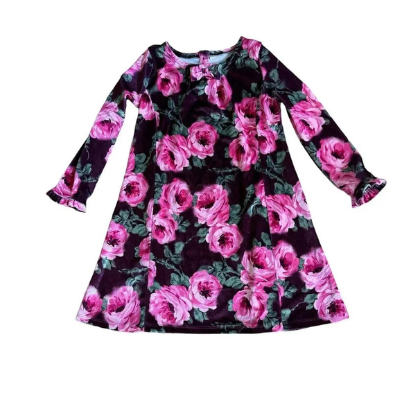 Gymboree Pink Mauve Roses Floral Crush Velvet Dress 3/4 Sleeve 5T - Picture 1 of 5